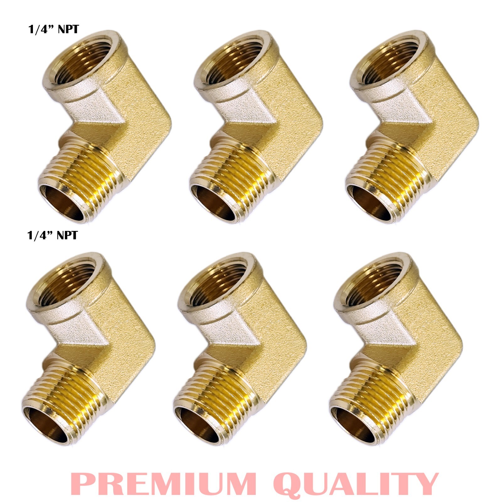 6 pc 90 Degree Street Elbow, 1/4 Inch NPT Male Pipe to 1/4 Inch NPT female Brass
