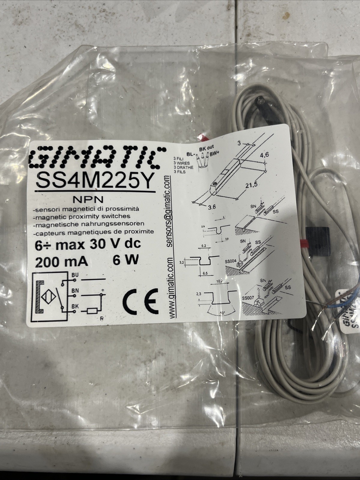 🔥 GIMATIC SS4M225Y MAGNETIC SWITCH-SENSOR, New Free Shipping 🇺🇸
