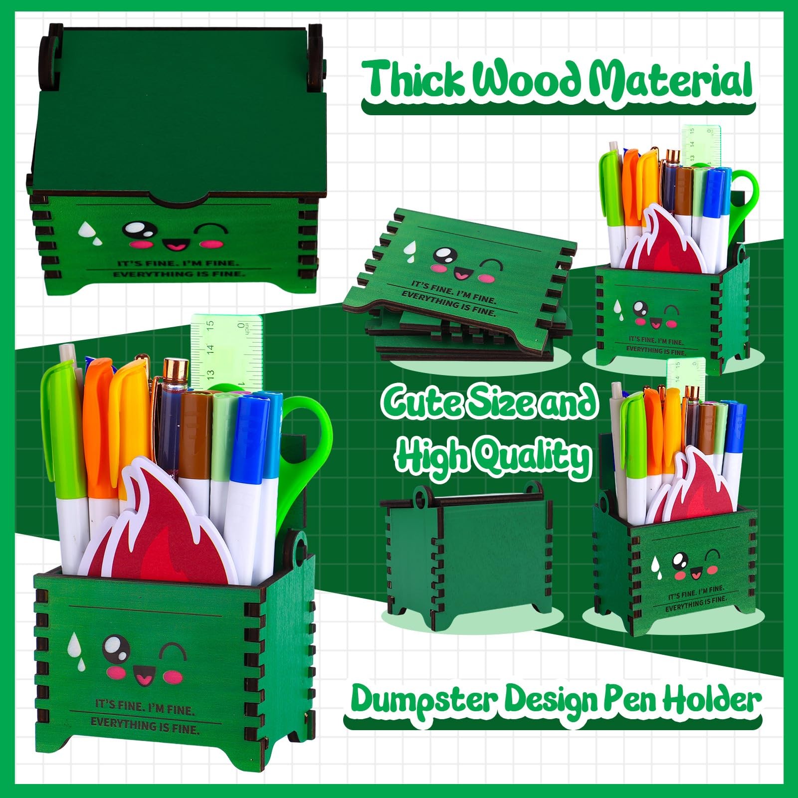 Dumpster Pencil Holders for Desk with Flame Note Cards Tiny Recycle Bin Penci...