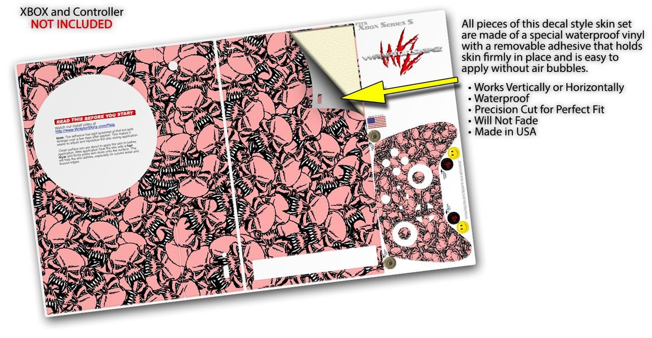 Skin Wrap for XBOX Series S Console Controller Scattered Skulls Pink