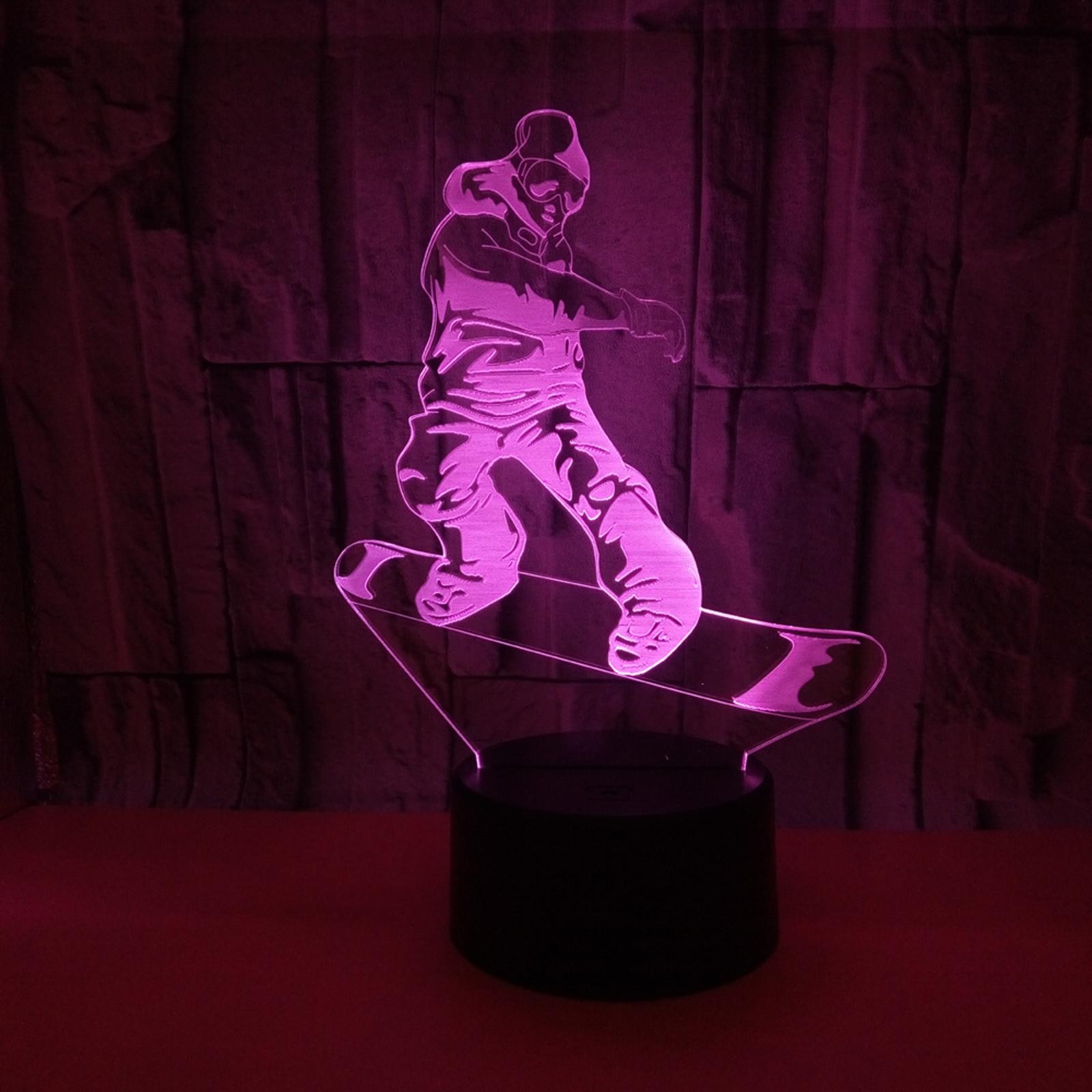 LED Desk Table Lamp 3D Snowboarding Night Light 7-Color Changing Touch Contral
