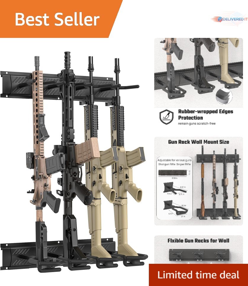 Wall-Mounted Gun Rack Heavy Duty Steel 4-Slot Detachable Indoor Storage System