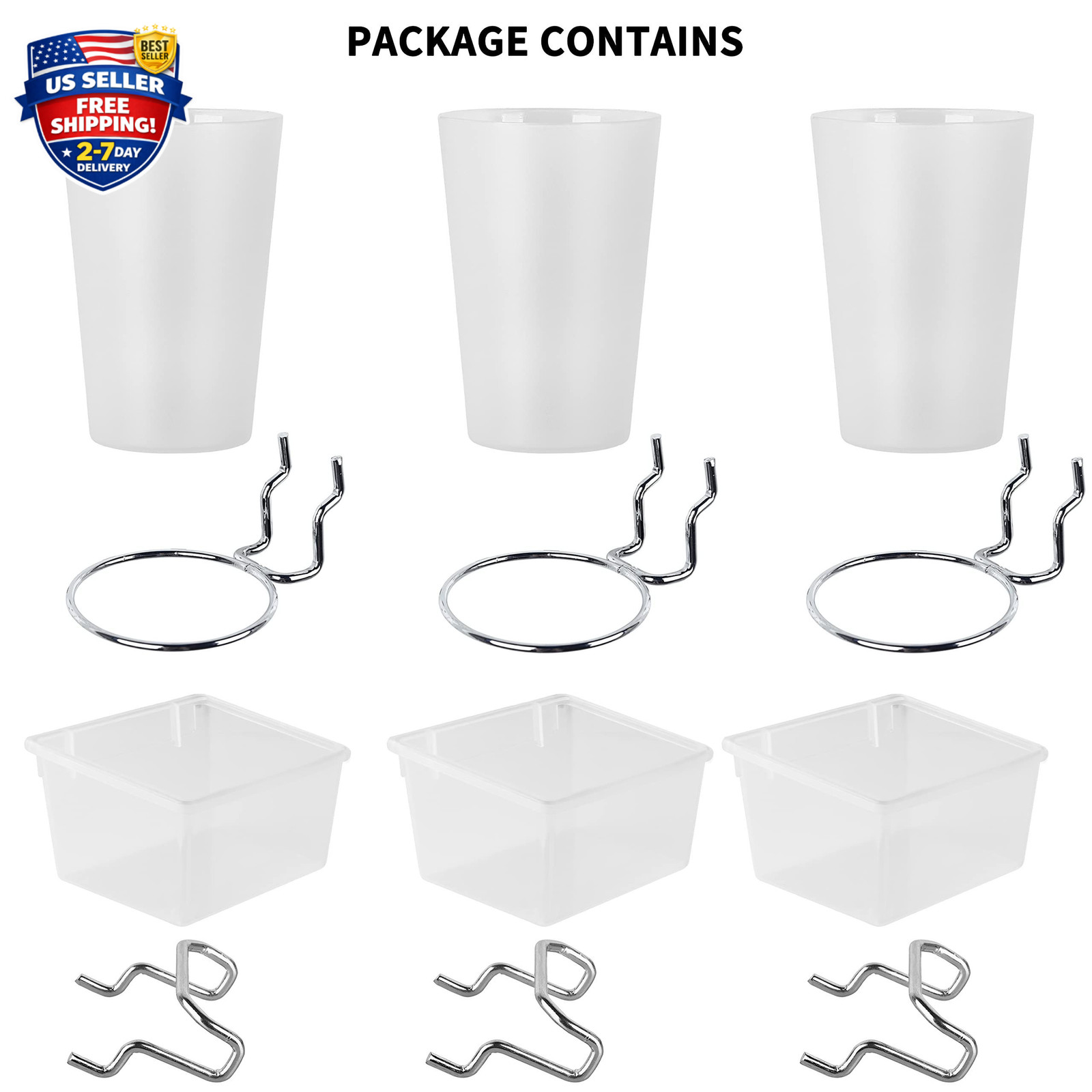 6 Sets Pegboard Bins and Cups with Pegboard Hooks, Pegboard Accessories Baskets,
