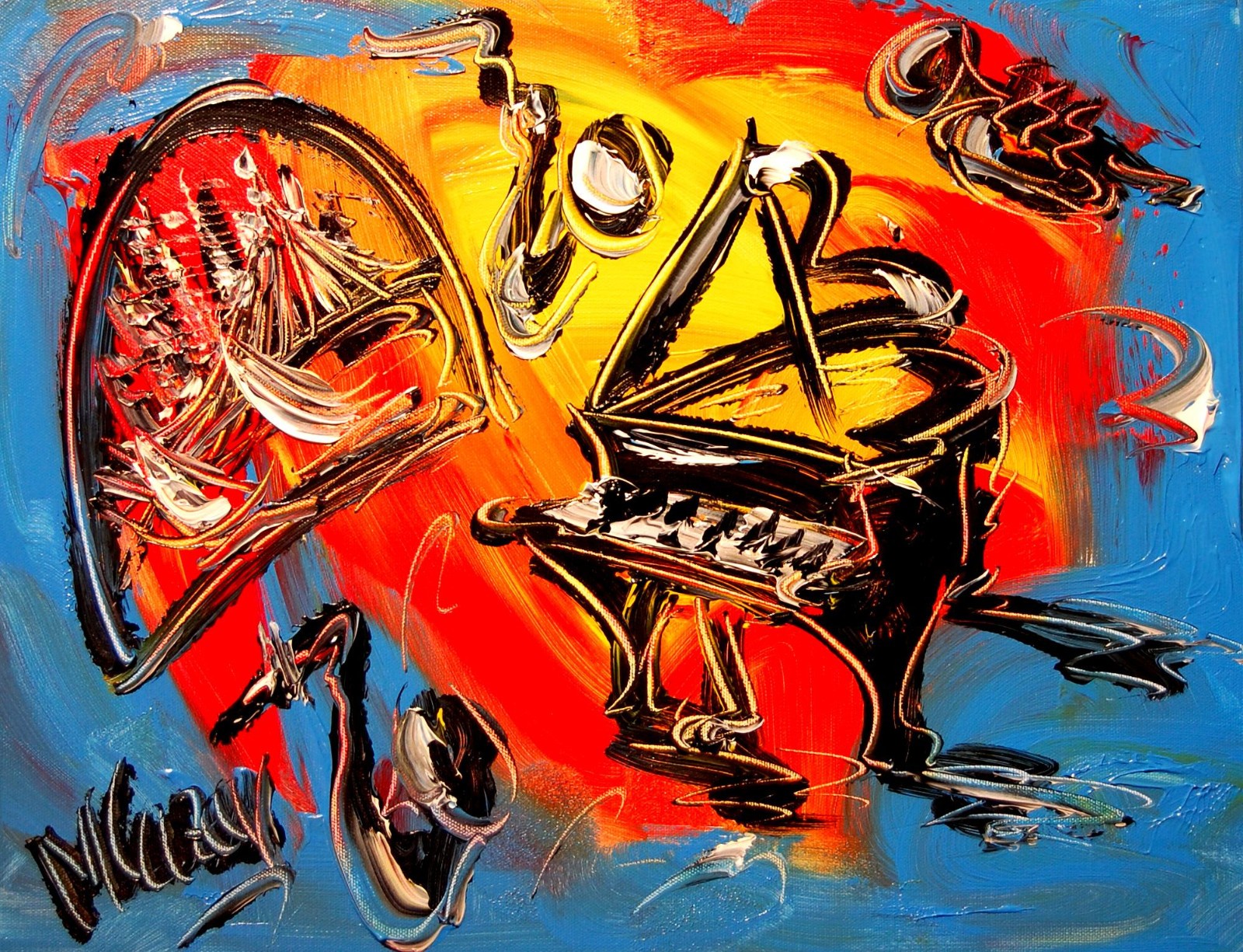 Jazz Original Oil Painting Stetched Canvas Impessionist Wall Art
