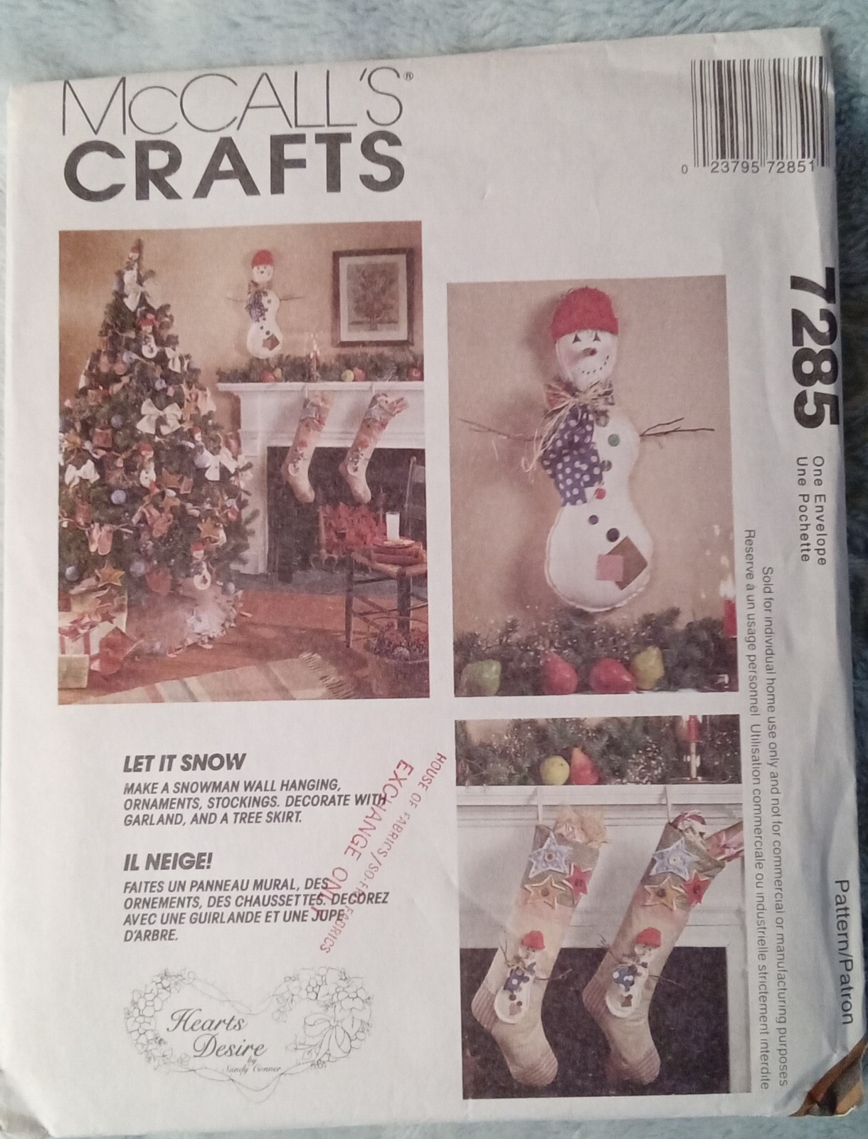 McCalls Pattern #7285 ~Let It Snow Snowman Christmas Decorations ~Uncut FF 1994
