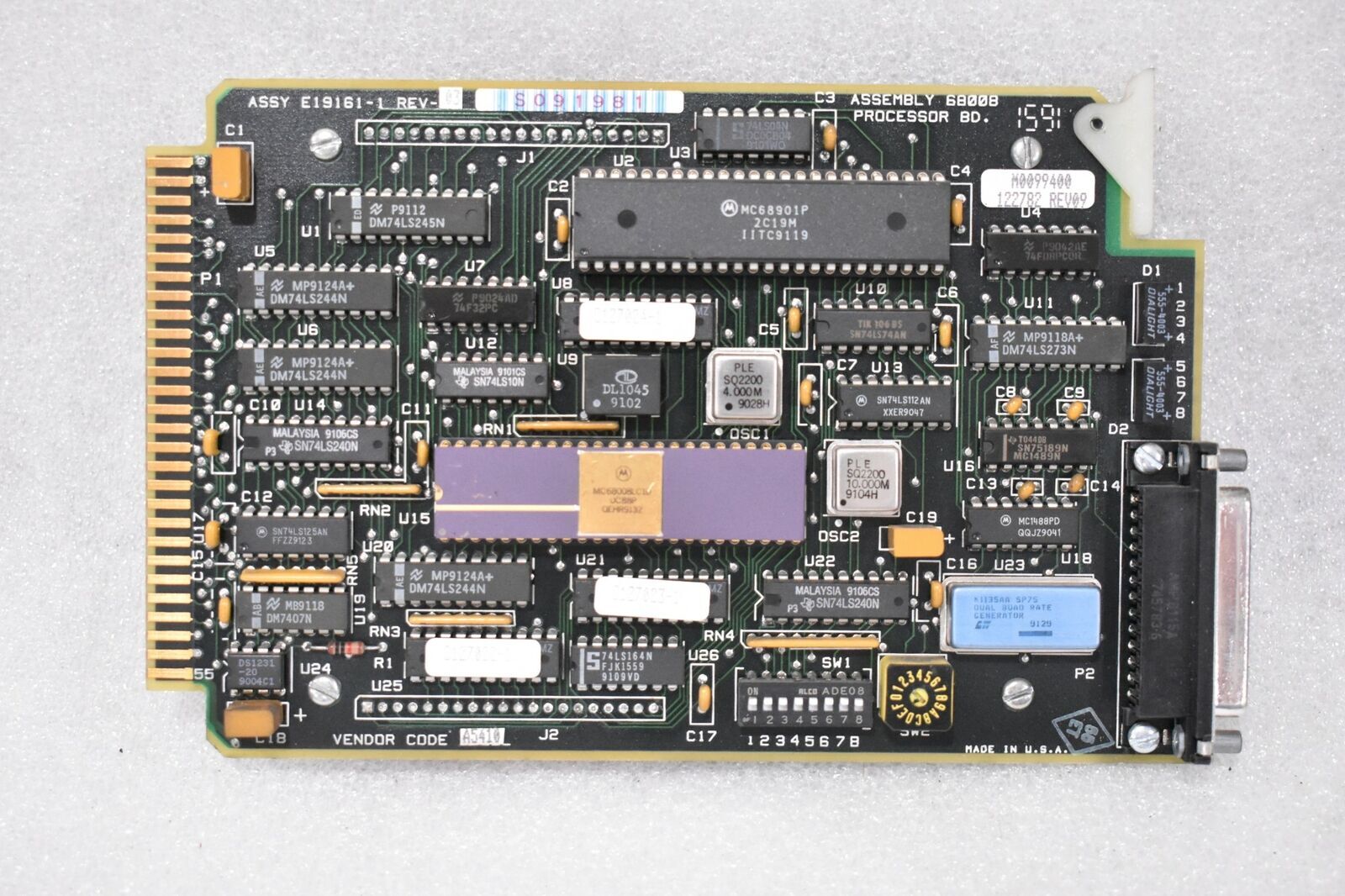 GOSS/ROCKWELL MEMORY BOARD E19161-1 REV-03 C3 ASSEMBLY PROCESSOR BOARD 68008