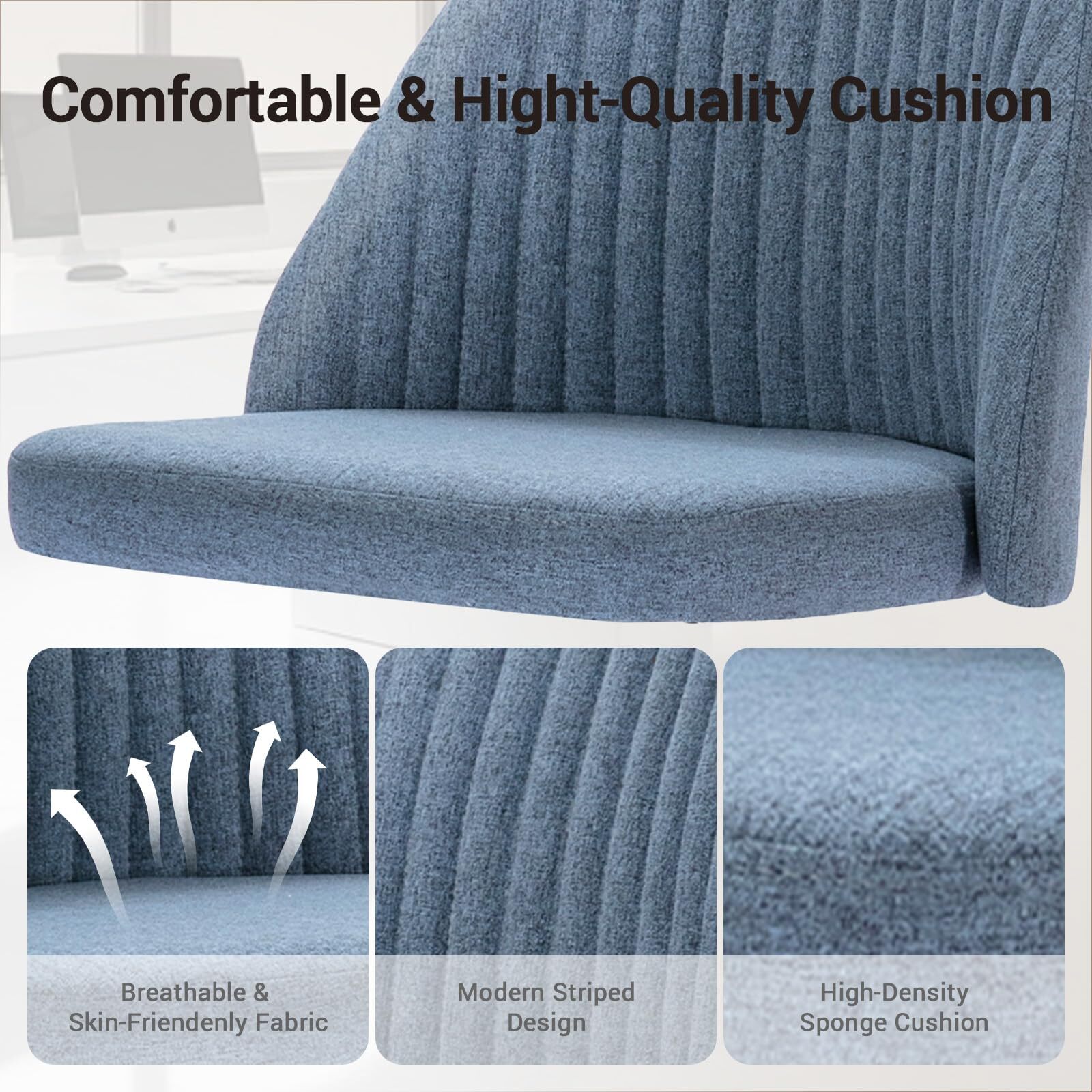 Office Chair Adjustable Height Swivel Rolling Chairs for Bedroom Adult Blue