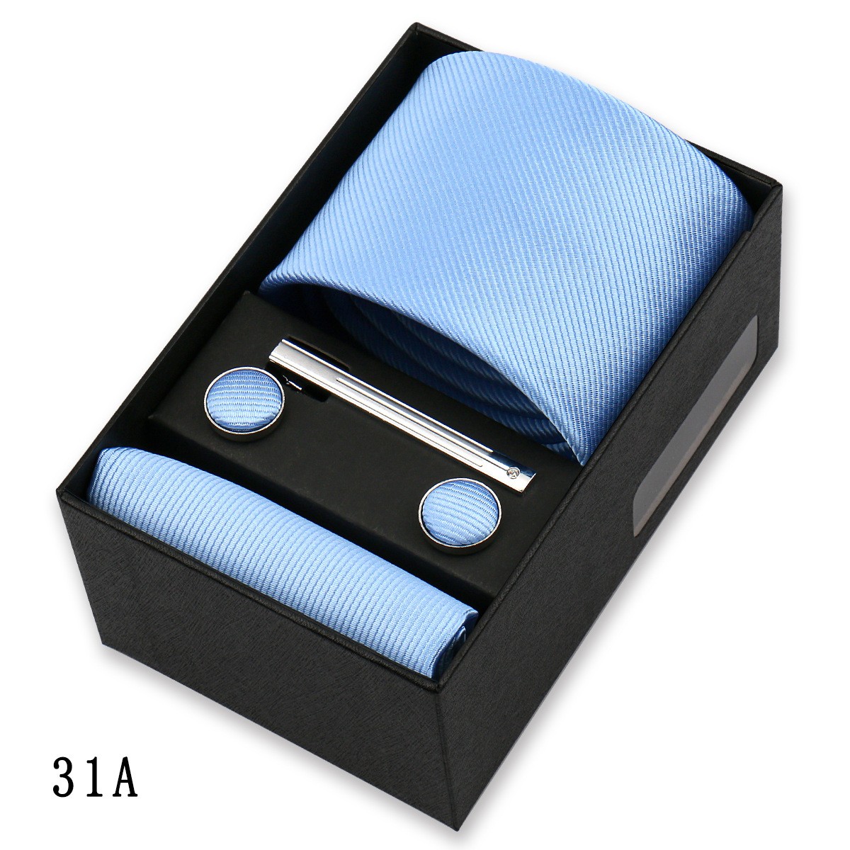 Mens Tie Pocket Square Cufflink Wedding Groom Set with Box