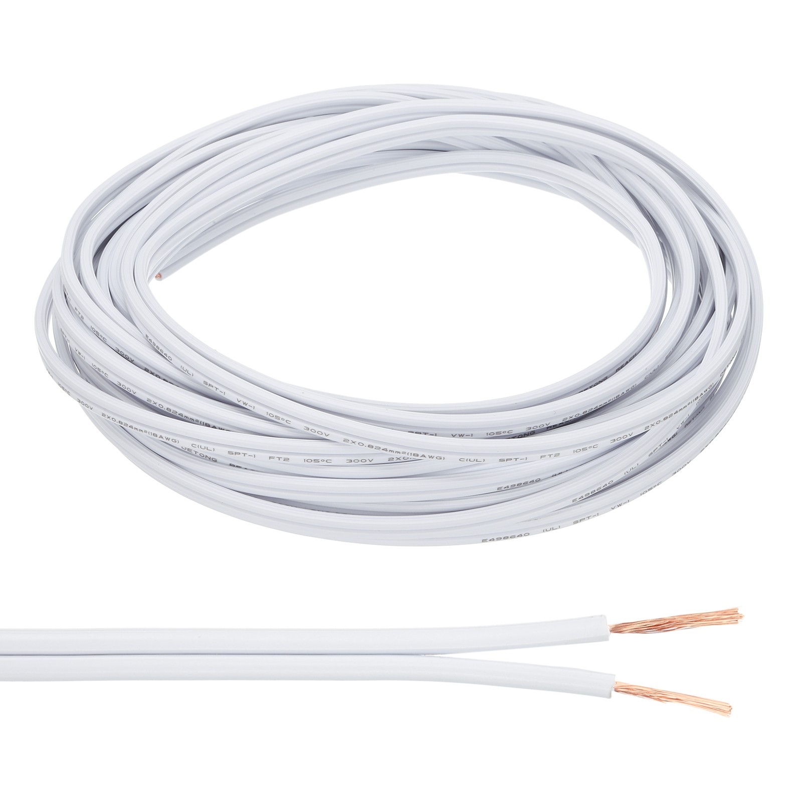 25Ft 18/2 PVC Covered Wire, SPT-1 UL Listed Copper Electronic Wire, White