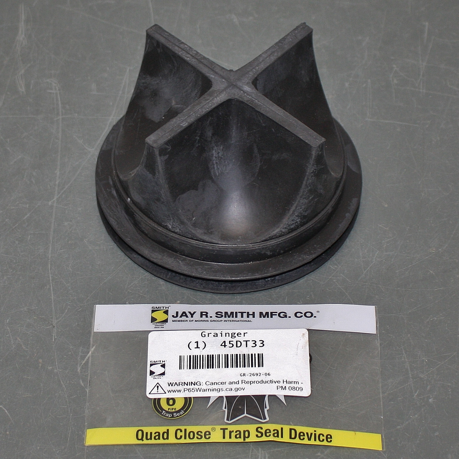 Jay R Smith Stink Stopper Quad Close Trap Seal 2692-06, 6" Diameter, Rubber