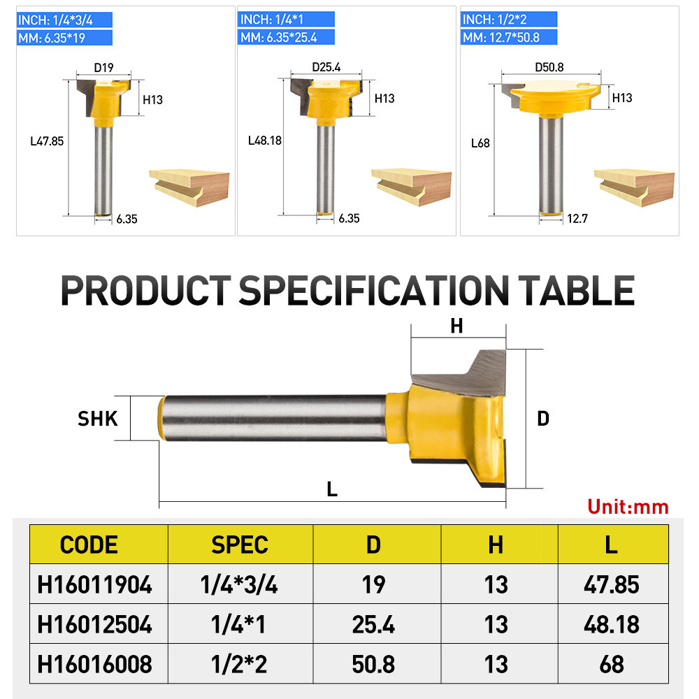 3pcs Reversible Drawer Front Router Bit - 1/4" 1/2" Shank