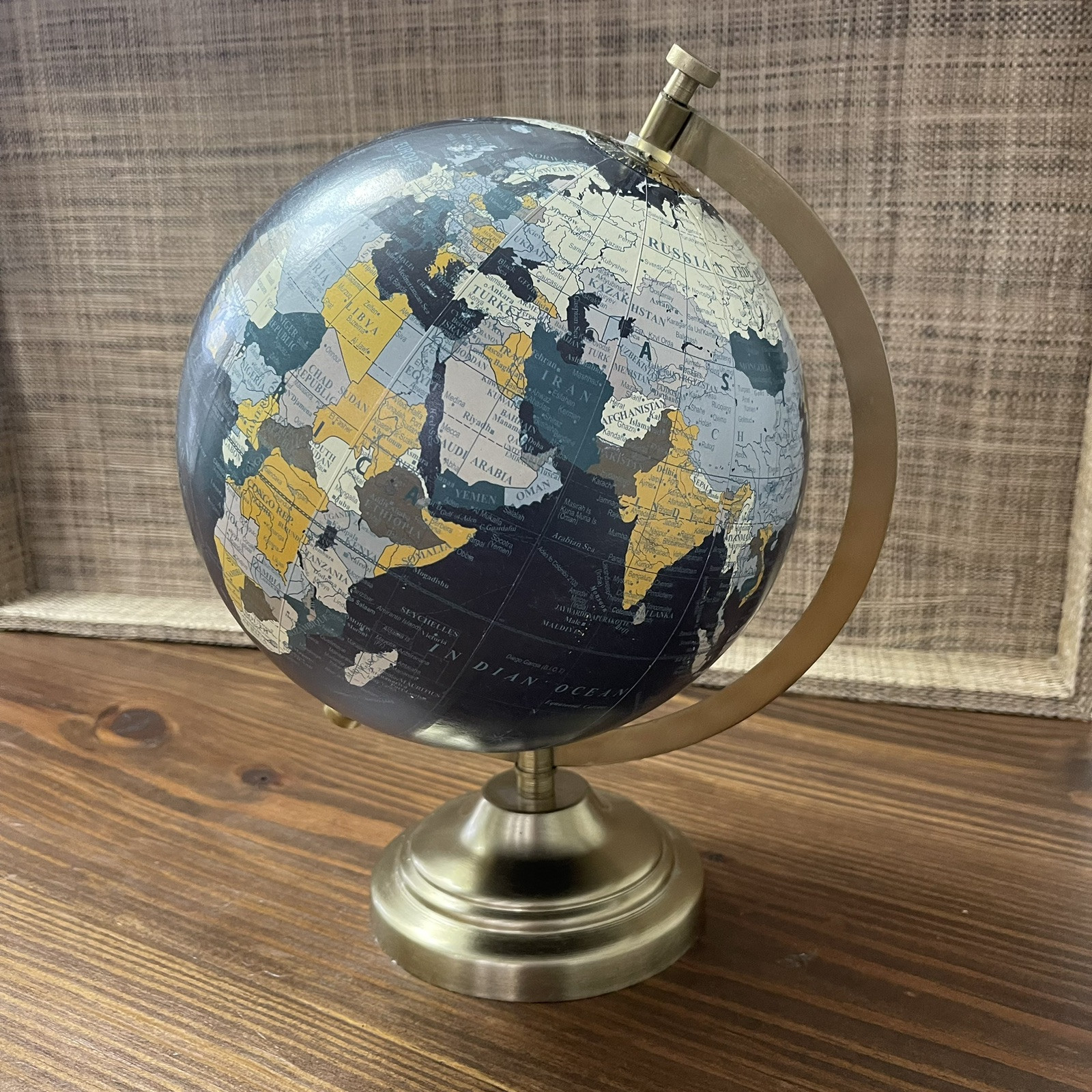 Designco 8" World Globe-black with gold color base and mounting arm