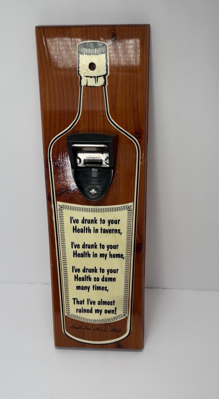 Vintage Bottle Opener Wall Mounted Retro Souvenir Sault Ste. Marle 60s Barware