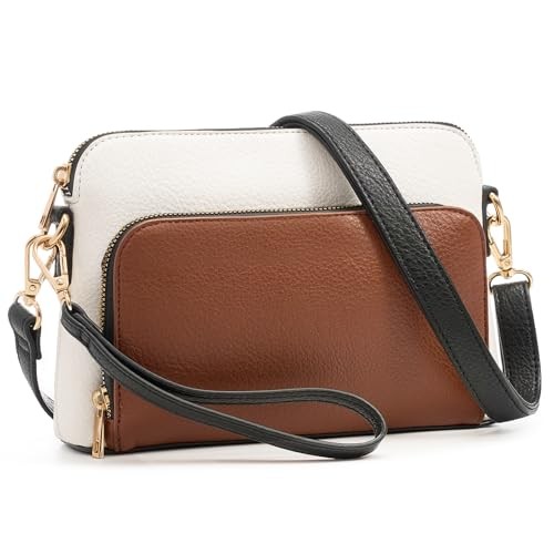 Crossbody Bag for Women - PU Leather Shoulder Bag Small Black&brown&white