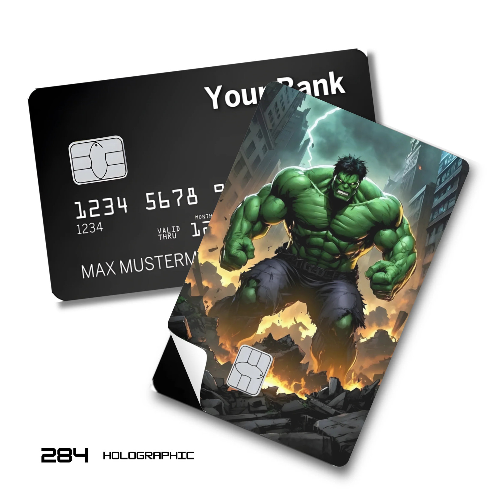 Credit Card Skin Sticker - Marvel - The Hulk Standing In Fiery Rubble - Holograp