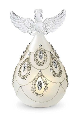 K&K Interiors 53138C 6 Inch Glass Led Angel W/Silver Jewels