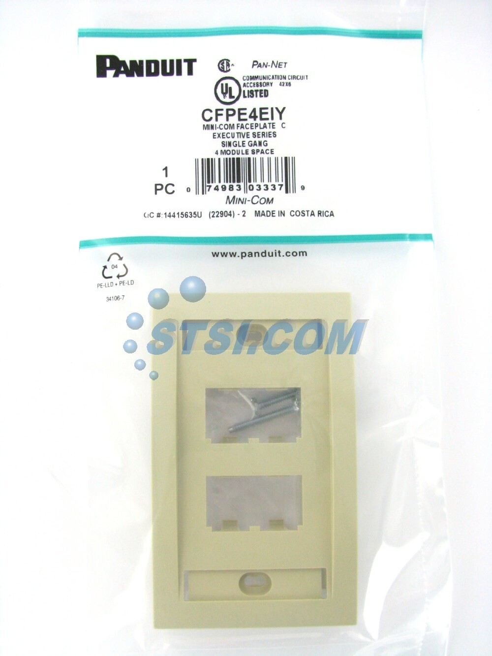 Panduit CFPE4EIY 4-Port Mini-Com Faceplate, Executive Series, Ivory ~STSI