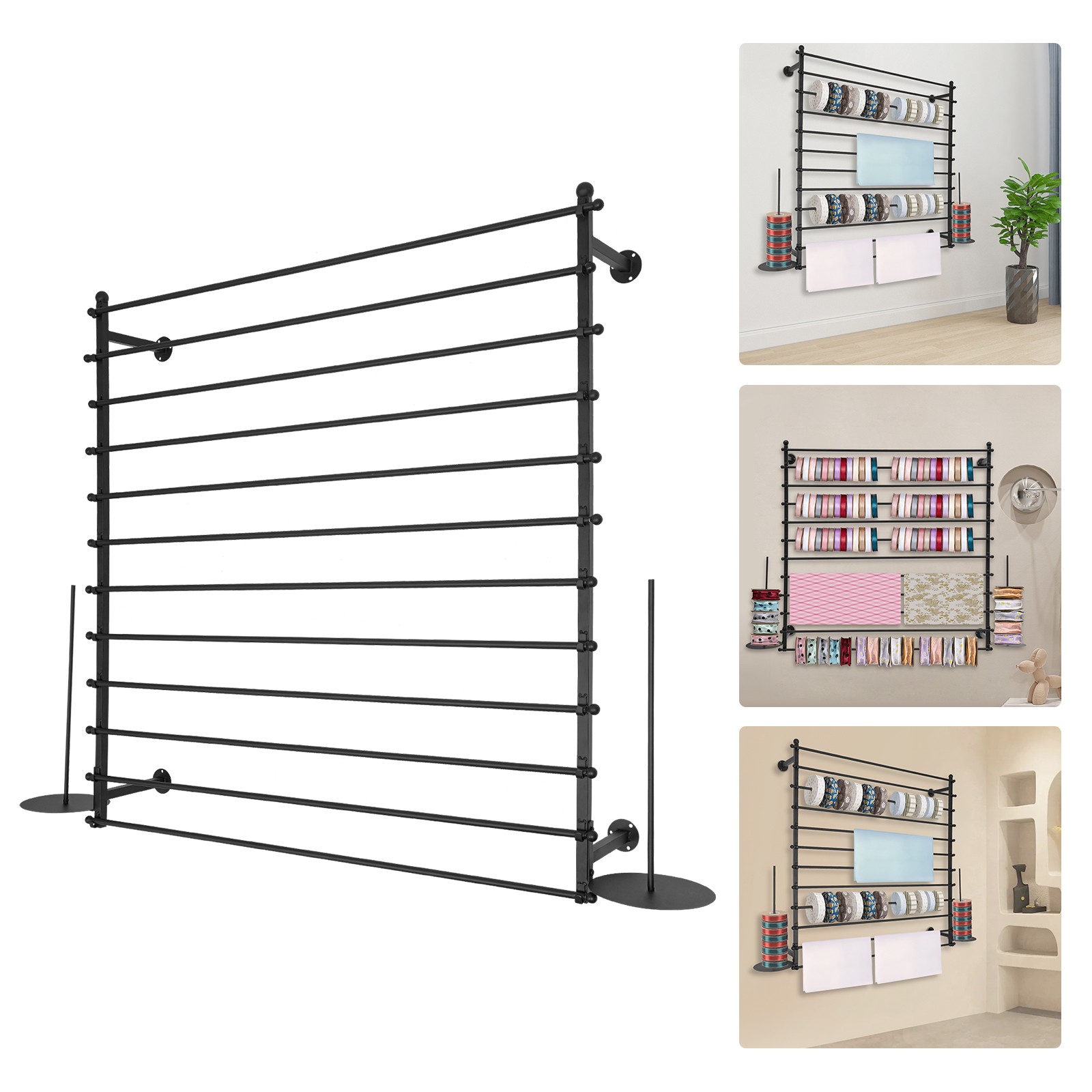 Wall-Mounted Display Rack, Wrapping Paper Ribbon Holder, Organizer