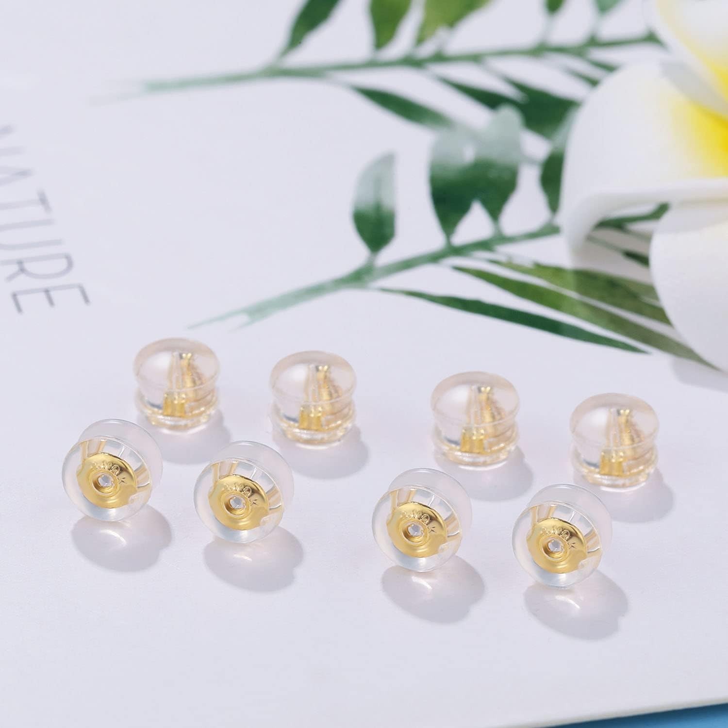 18K Gold Locking Secure Earring Backs for Studs, Silicone Earring Backs Replacem