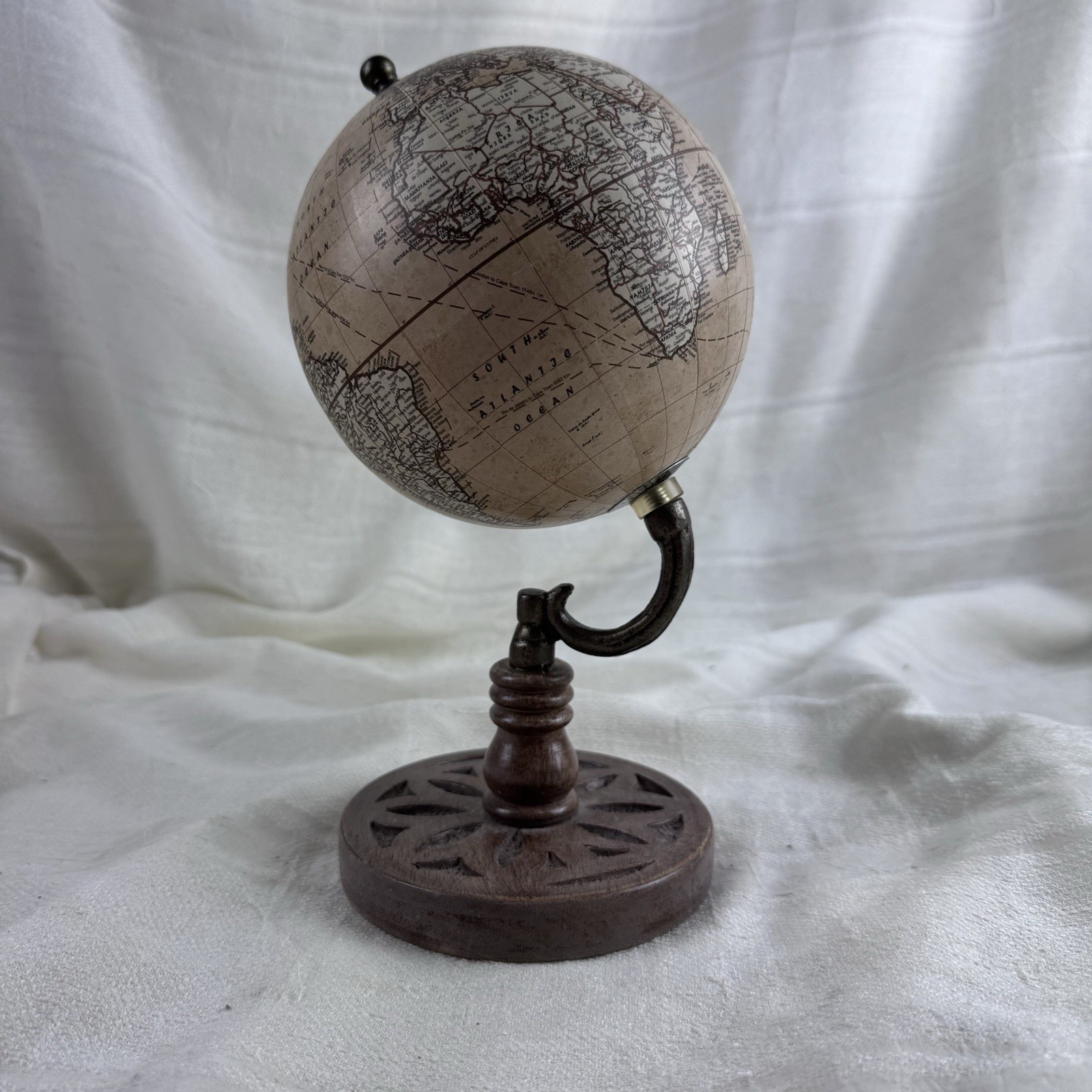 VTG style Dark Academia Steampunk decorative globe on a carved wooden base