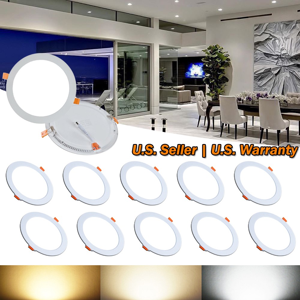 10X 6W 4-Inch Round Cool White LED Recessed Ceiling Panel Light Canless Fixture