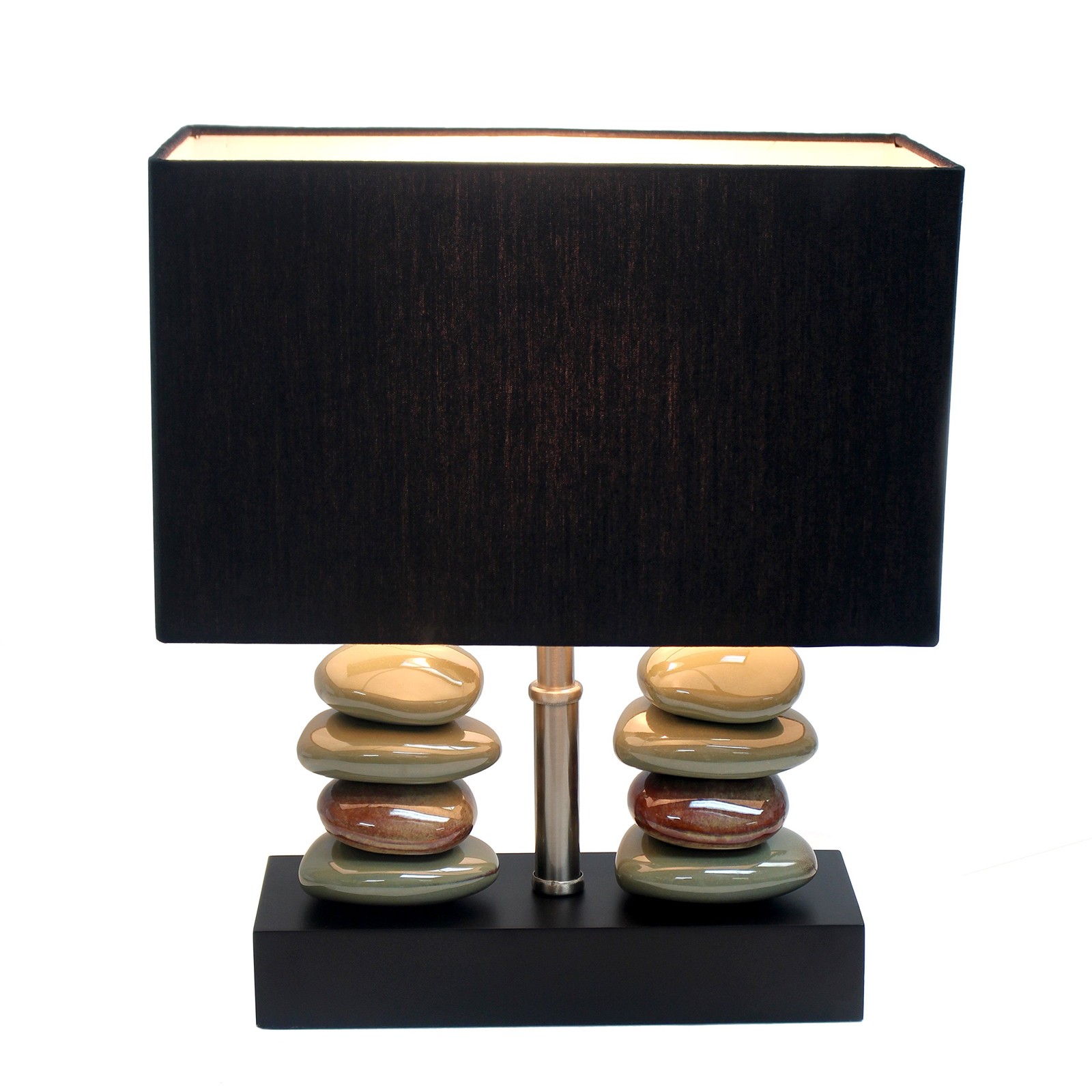 LT1036-BLK Rectangular Dual Stacked Stone Ceramic Table Lamp, Black
