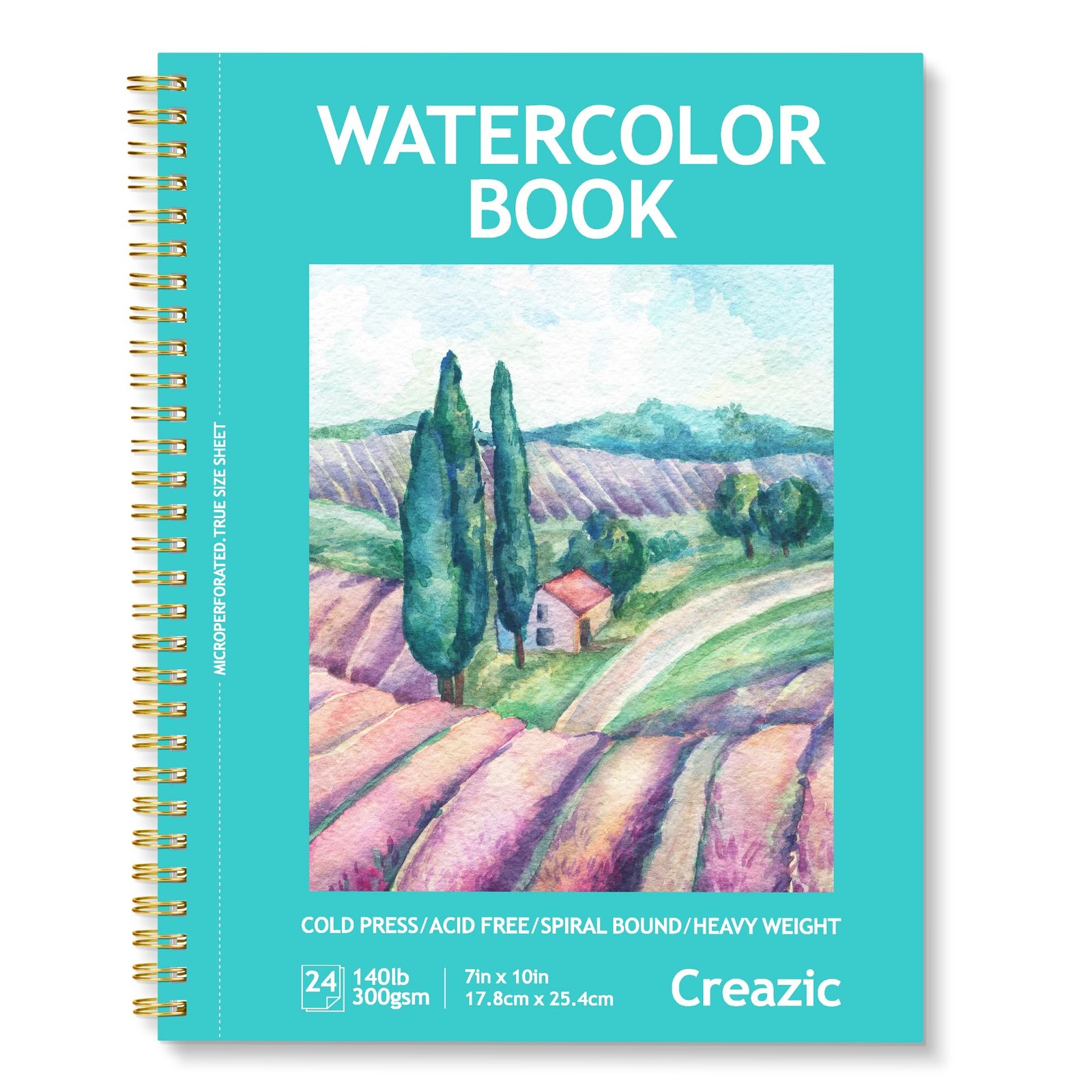 Water Color Paper Pad, 7" x 10” (24 Sheets, 140lb/300g), Spiral Bound with Te...