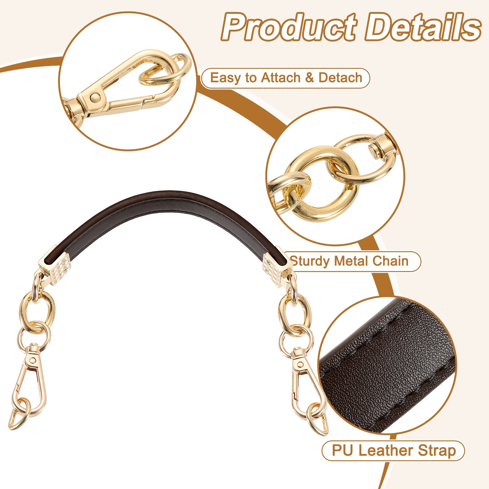 30.5cm/12" PU Leather Purse Replacement Handle Strap for Handbag (Coffee)