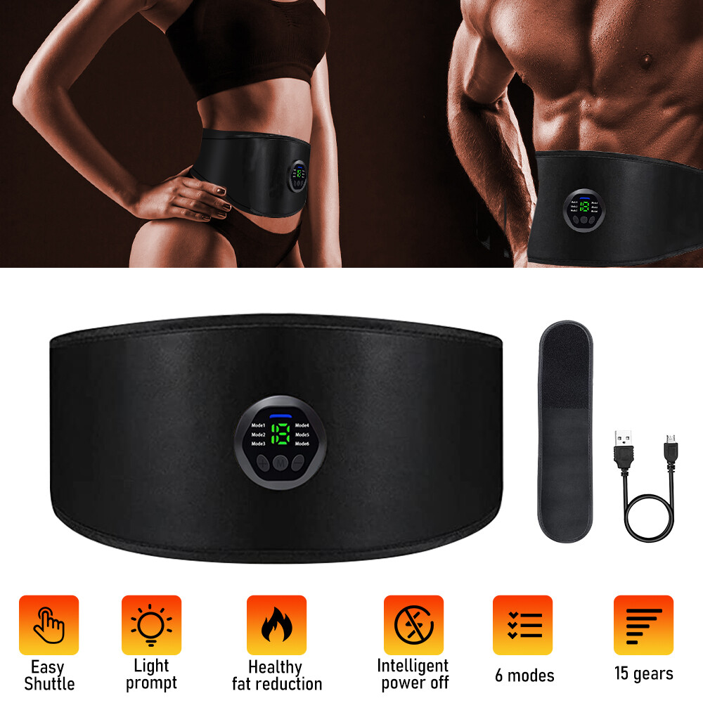 EMS Abdominal Muscle Toning Belt Trainer ABS Stimulator Toner Belt Rechargeable