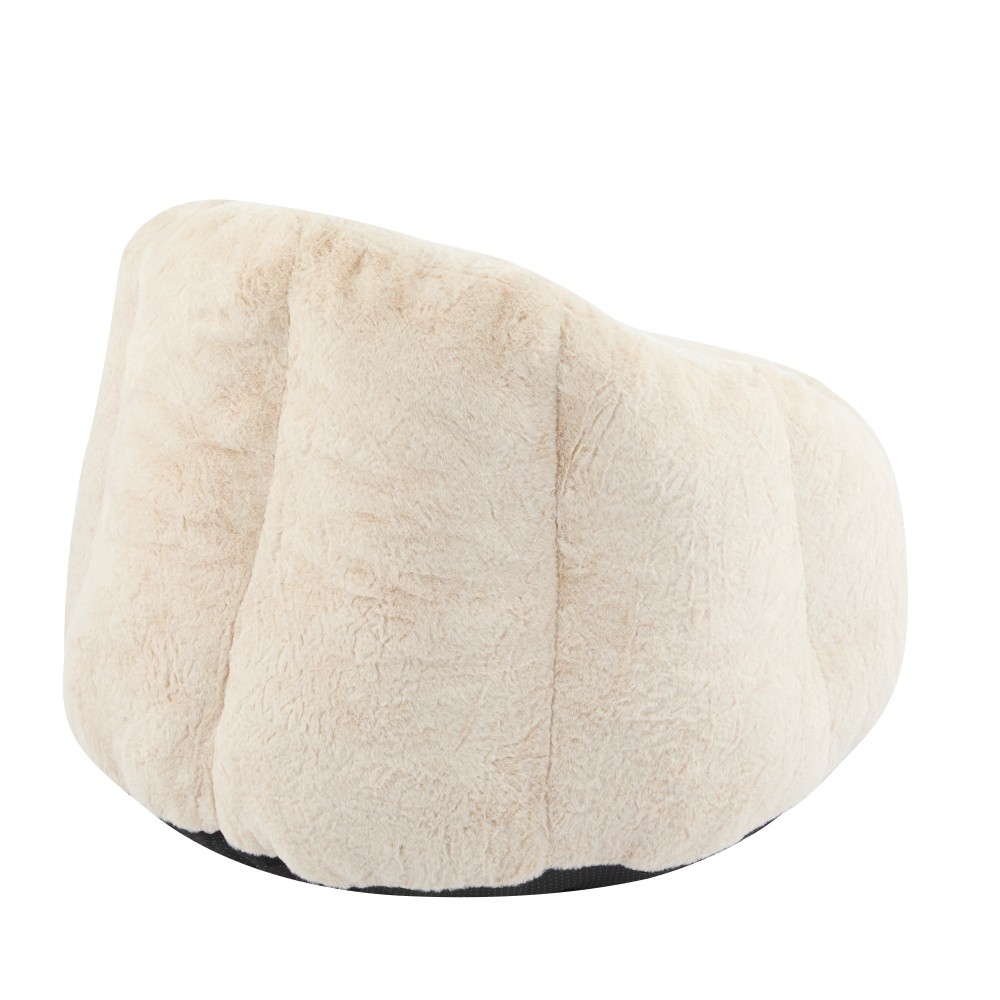 Beige Faux-Fur Bean Bag Chair, Indoor Cozy Armchair-Style, Shredded Foam Filler