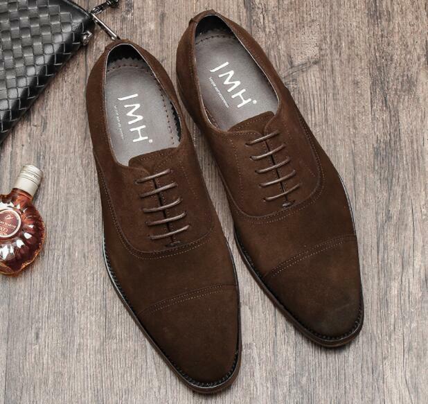 Mens British Pointy Toe Lace Up Suede Leather Fashion Shoes Party Dress Shoes