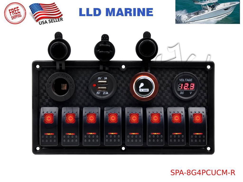 8 Gang Rocker Switch Panel Waterproof Boat Marine Truck Red
