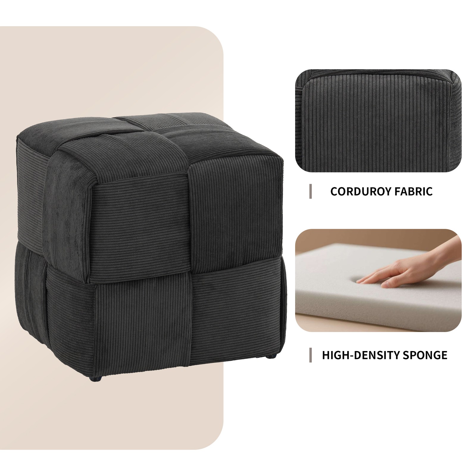 Ottoman Foot Rest Soft and Comfortable Ottoman Square Corduroy Woven Design Sof