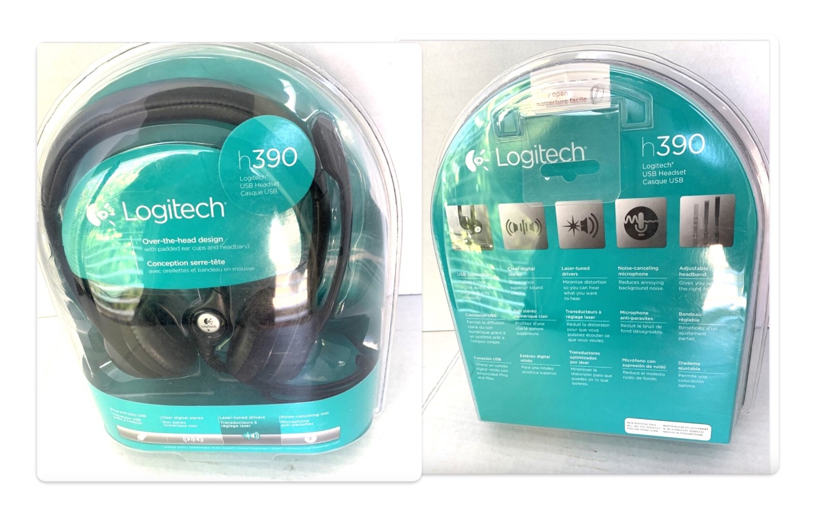 Logitech H390 USB Headset Noise Canceling Mic Black Wired Office Zoom NOS