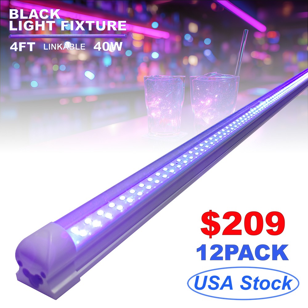 12/24 Pack Linkable UV Bar LED T8 Black light Integrated Single Fixture 4Ft 40W