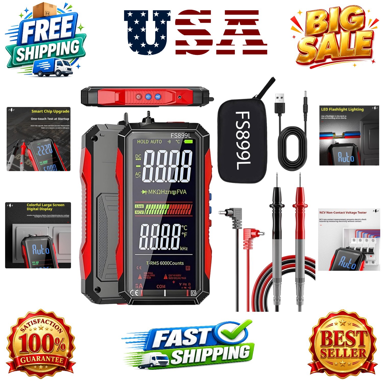 USB Rechargeable Digital Multimeter, 2026 Upgraded Fs899l Multimeter, Automat...
