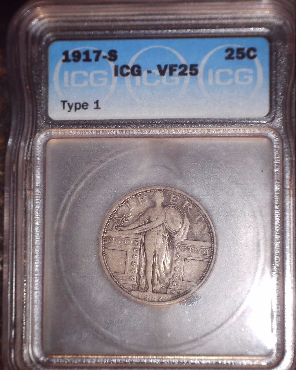 1917-S  Standing Liberty Quarter, ICG VF25, Type one, Tougher Date, Issue Free