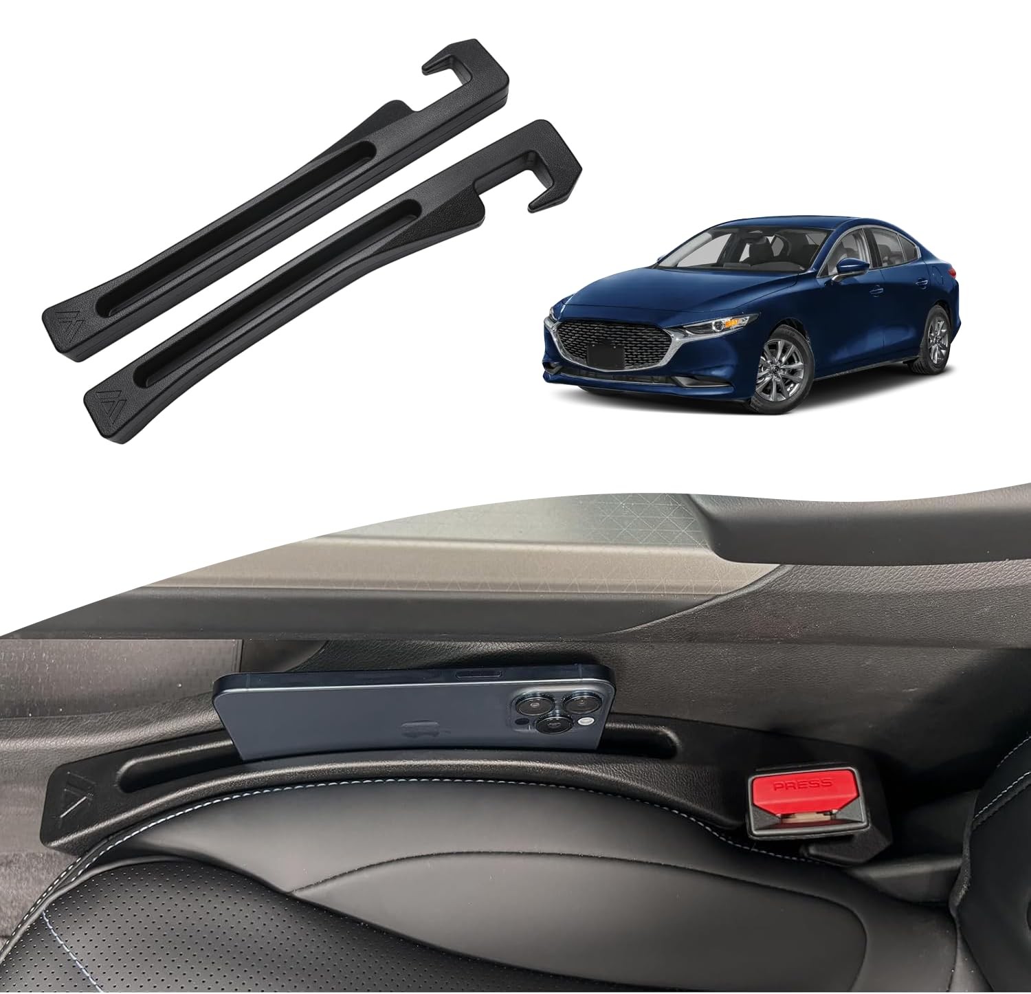 FARVHES Seat Gap Filler for Ma-zd-a 3 2004-2026 Black Pack of 2