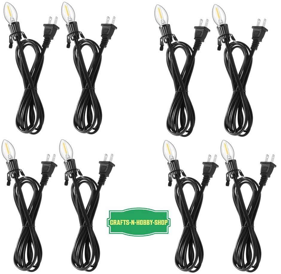 Lot of 8 ~ LED Bulb 0.7w Clip in Lamp Black Cord for Christmas Salt Lamp Pumpkin