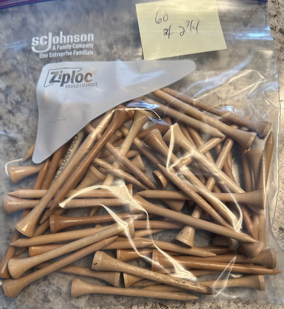 Lot Of 60 Golf Tees in Bulk (2 3/4 inch, Natural Wood Color)