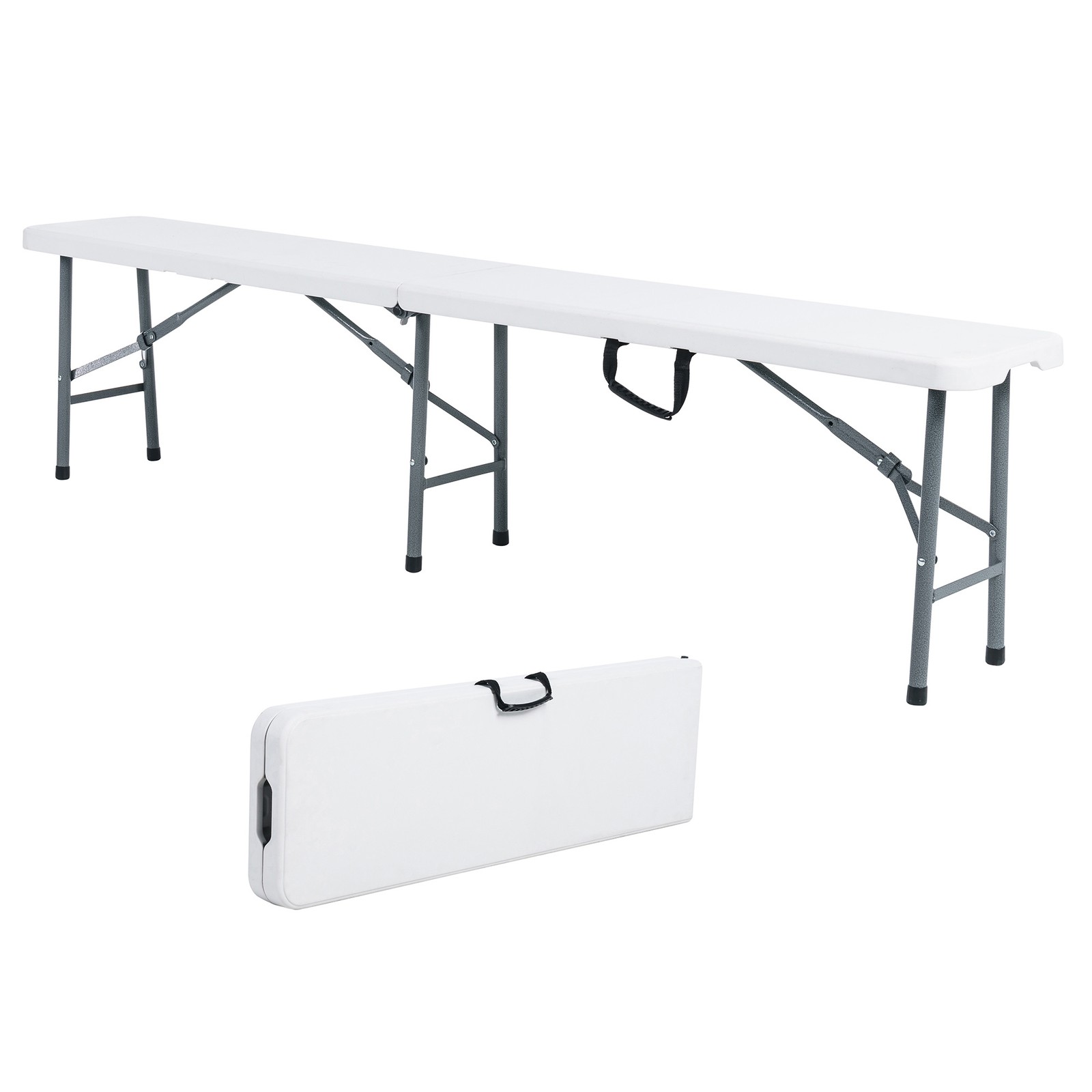 Peakform Compact Outdoor Folding Centerfold Bench, 6 Foot, Steel Frame, White
