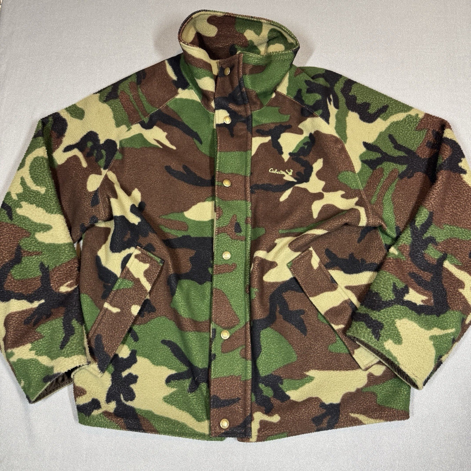Vintage Cabelas Whitetail Clothing Jacket Mens L Fleece Camo Hunting 90s USA
