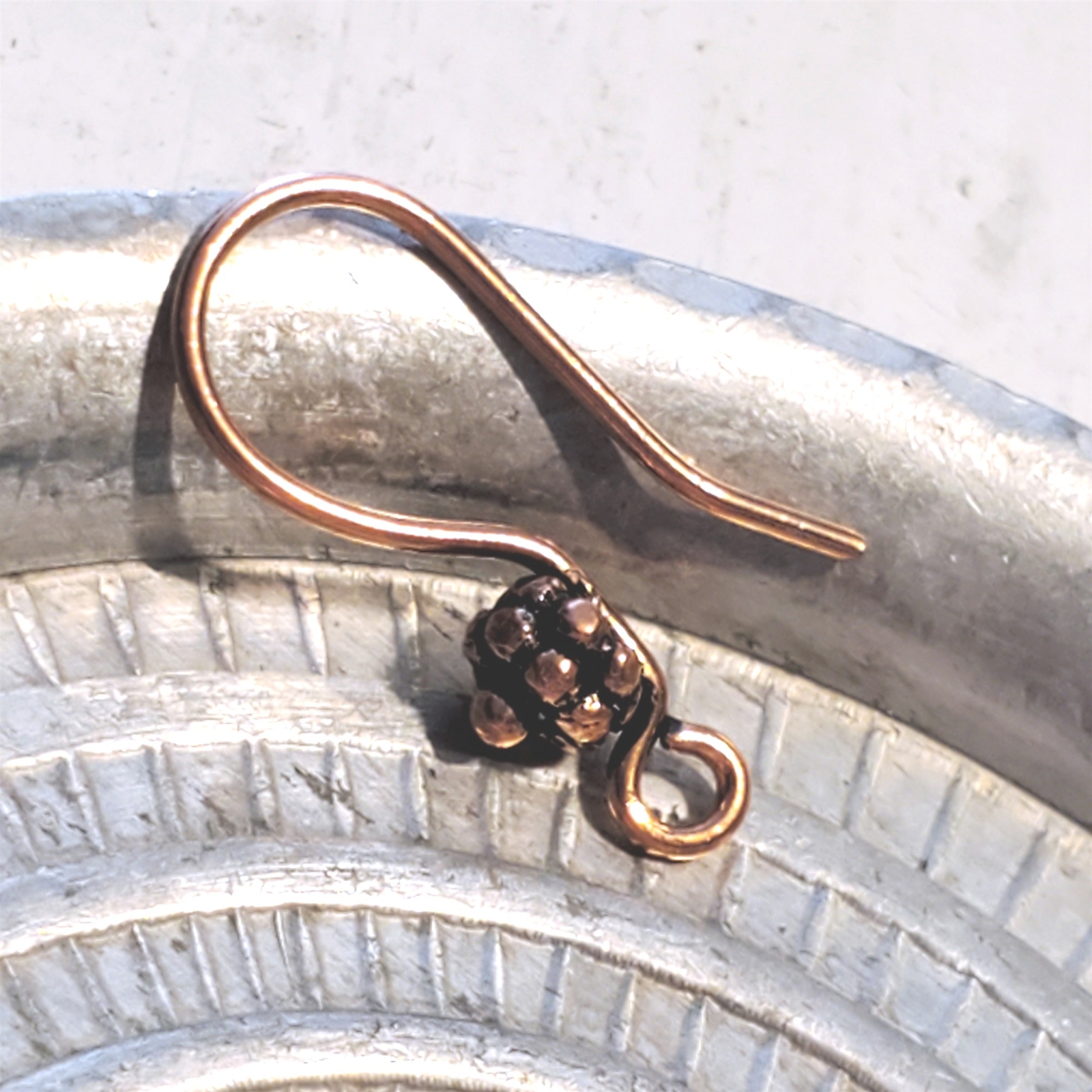 Fancy Handcrafted India Solid Copper Bali Bead Ear Hooks Earring Wires 10 pcs