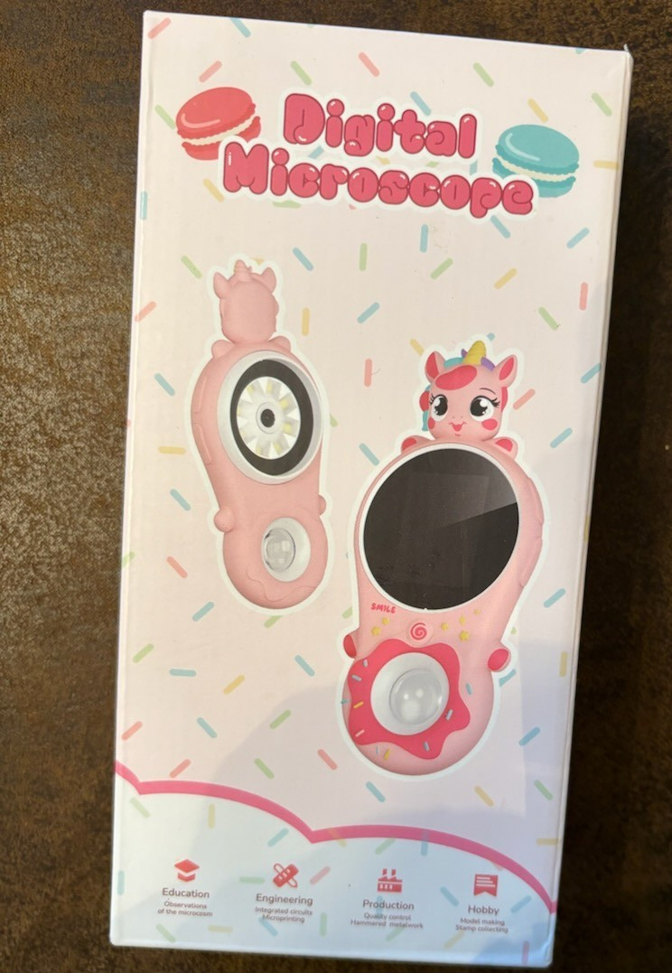 Kids Microscope-Mini Handheld Digital Microscope Magnifying Glass, Unicorn Pink