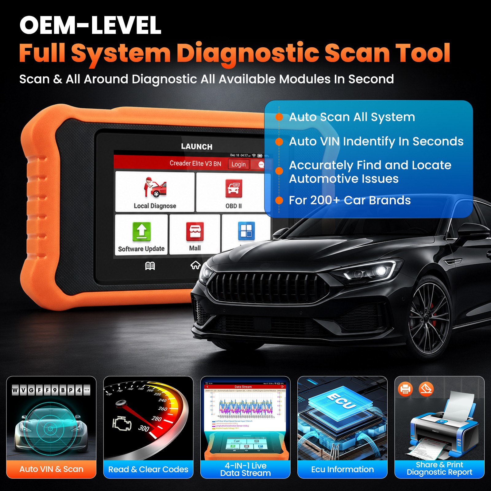 LAUNCH Creader Elite 3.0 for Mercedes-Benz Full System OBD2 Diagnostic Scan Tool