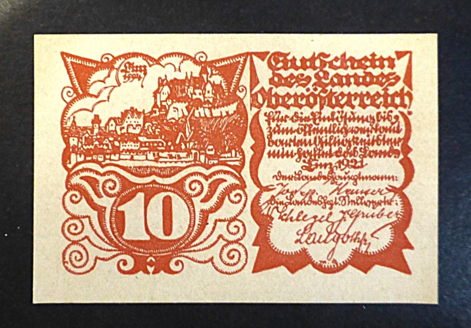 AUSTRIA BANKNOTE- 10 HELLER 1921 RARE UNC NOTGELD- UPPER AUSTRIA EMERGENCY MONEY