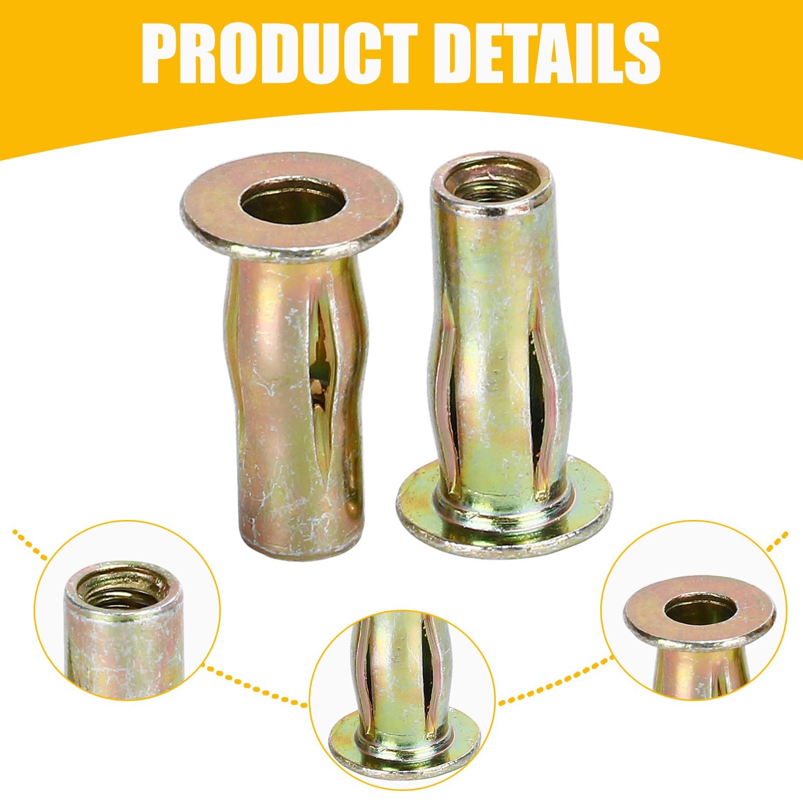 30 PCS M5 Carbon Steel Rivet Nuts Lantern Style Threaded Insert Grooved Body