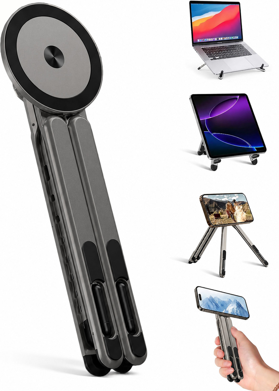 4-in-1 Magnetic Stand For Laptop Phone Tablet Holder Stand Foldable Aluminum