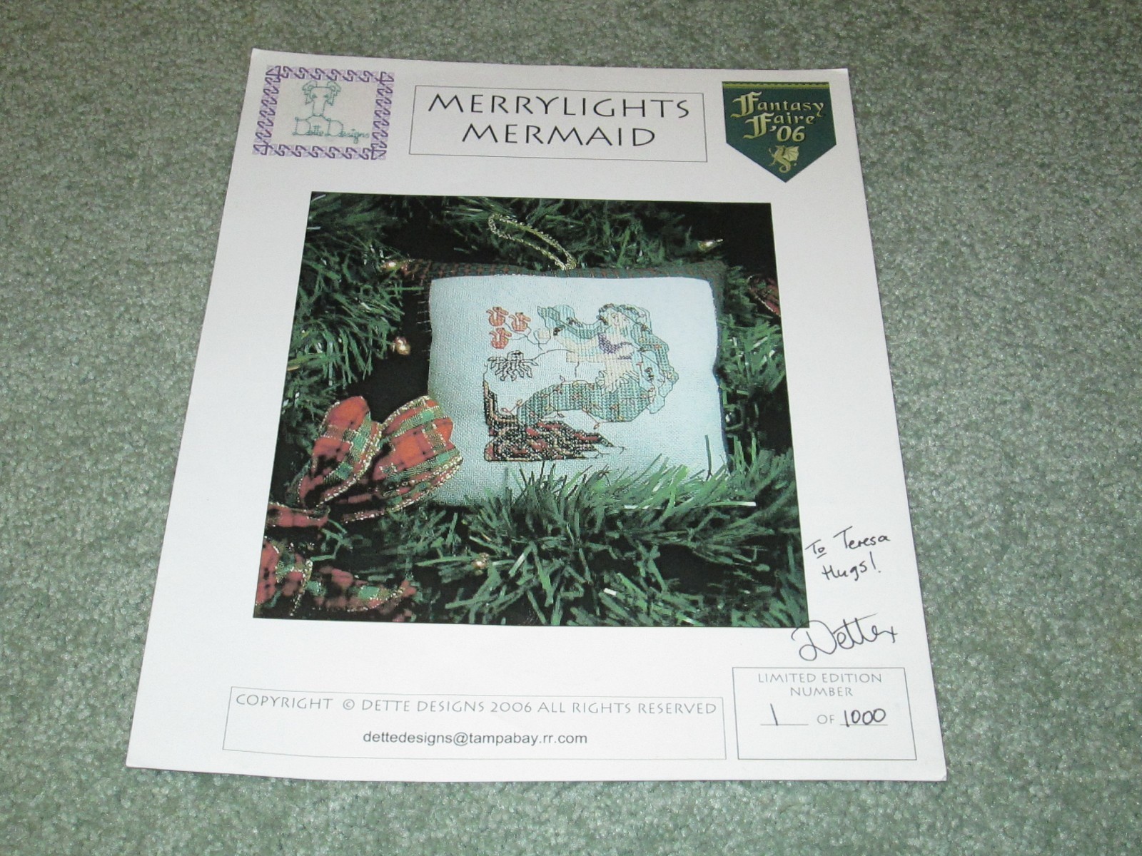 RARE DETTE DESIGNS SIGNED & NUMBERED 1 - MERRYLIGHTS MERMAID Cross Stitch Chart
