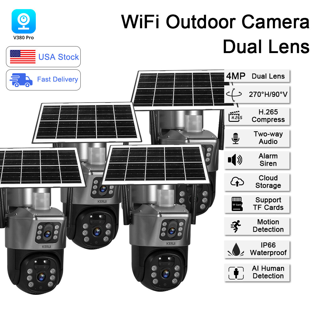 4 PACK 4MP Solar Camera WIFI Solar Panel Dual Lens Camera Home Security CCTV Cam